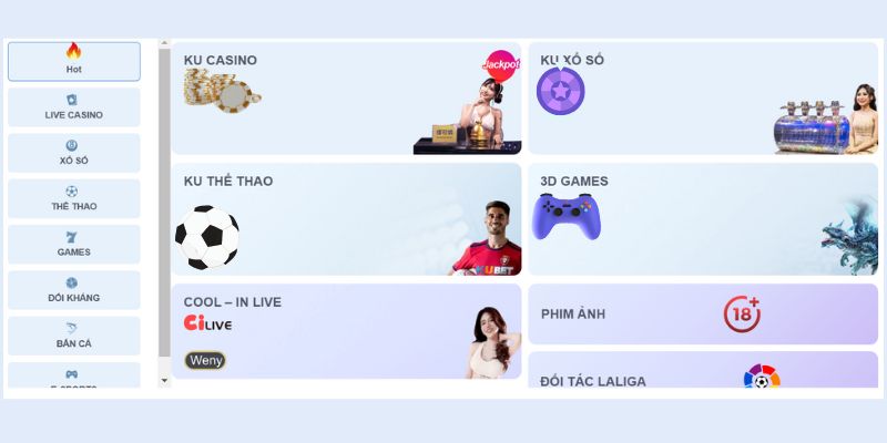 Danh sách tựa game nổi bật tại trang chủ Kubet